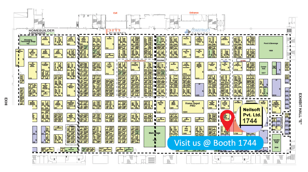 Map showing Neilsoft booth at The Buildings Show 2023